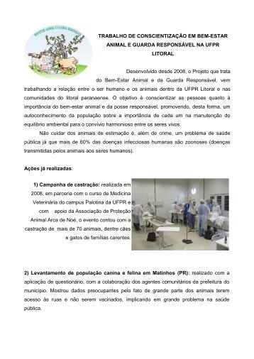 Projeto de ConscientizaÃ§Ã£o em Bem-Estar Animal e ... - UFPR Litoral