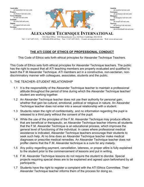Ati Code Of Ethics Alexander Technique International
