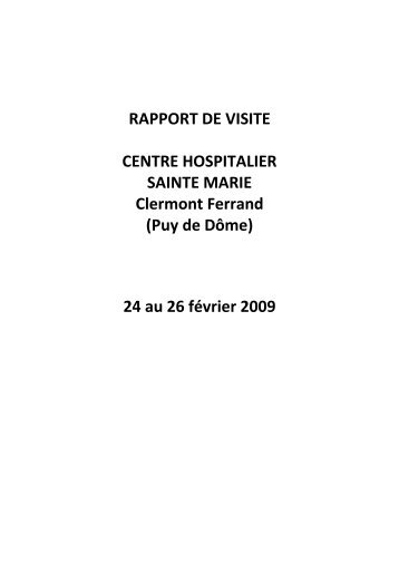 Rapport de visite du CH de Ste Marie â Clermont Ferrand
