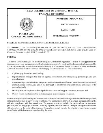 PD/POP 3.6.2 Sex Offender Program Supervision Guidelines