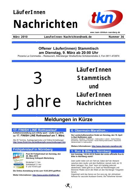 LÃ¤uferInnen Nachrichten Maerz 2010 - Team Klinikum NÃ¼rnberg