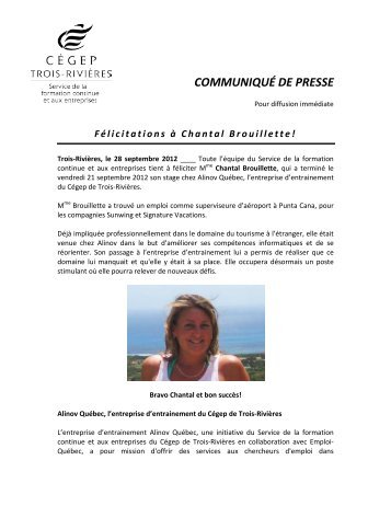 Félicitations à Chantal Brouillette! - Cégep de Trois-Rivières
