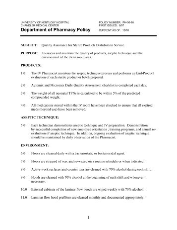 Quality Assurance for Sterile Products Distribution Service