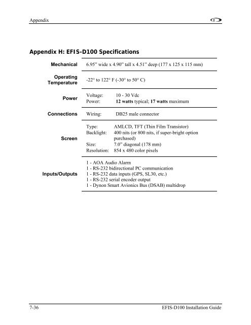 EFIS-D100 Installation Guide - Dynon Avionics