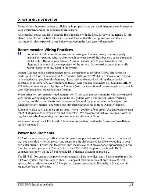 EFIS-D100 Installation Guide - Dynon Avionics