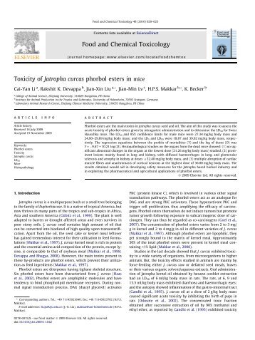 Toxicity of Jatropha curcas phorbol esters in mice - Corpoica