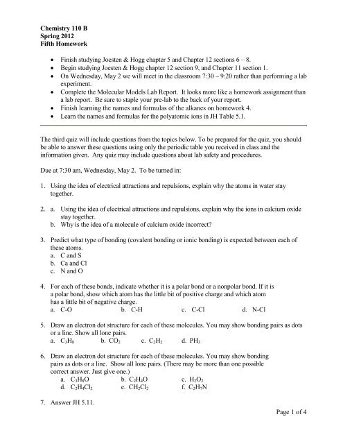 Chemistry 100 G Homework 1