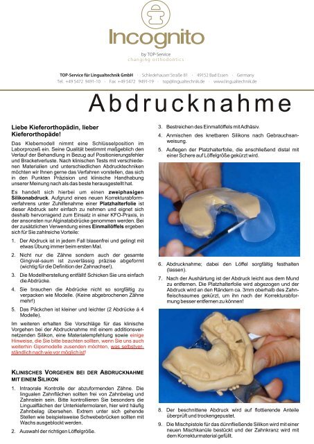 Abdrucknahme - Lingualtechnik