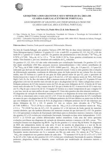 GeoquÃ­mica dos granitos e seus minerais da Ã¡rea de Guarda-Sabugal