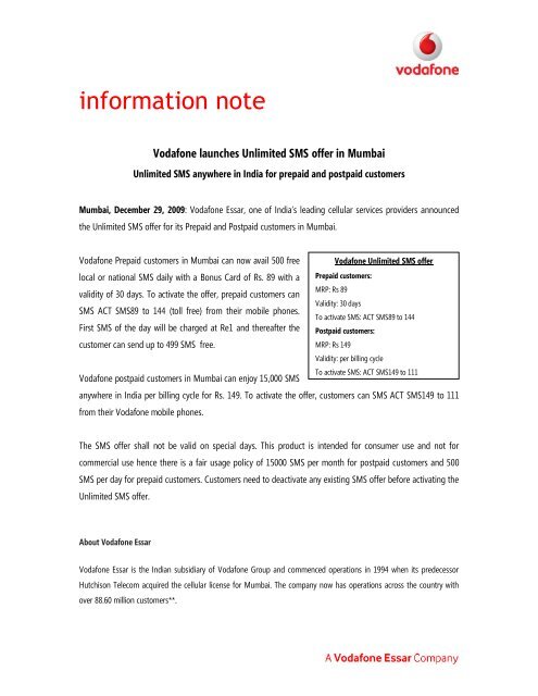 information note - Vodafone
