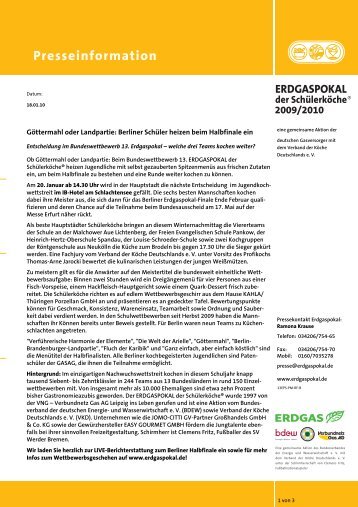 2009/2010 Presseinformation - Erdgaspokal der Schülerköche