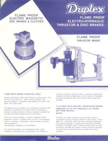 flame proof electro-hydraulic thrustor & disc brakes.