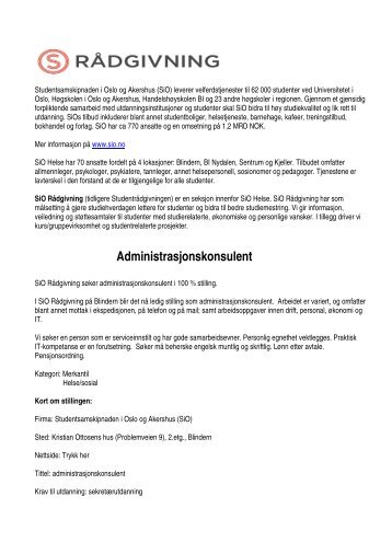 Ledig stilling som administrasjonskonsulent - SiO
