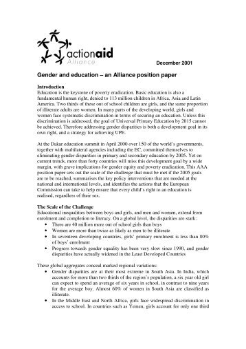 Gender and education â an Alliance position paper - ActionAid