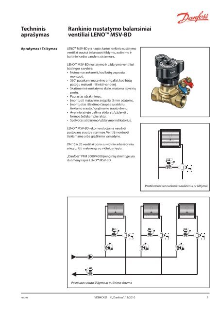 Rankinio nustatymo balansiniai ventiliai LENO™ MSV-BD - Danfoss