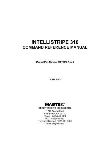 IntelliStripe 310, Command Reference Manual - MagTek