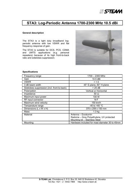 Antenna STA3 Datasheet - S-TEAM Lab