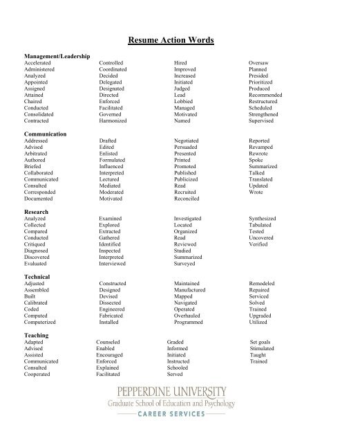 Great Action Words Resume
