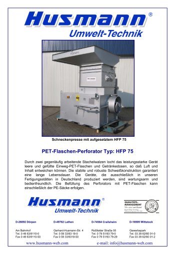 PET-Flaschen-Perforator Typ: HFP 75 - Franz Kahl GmbH