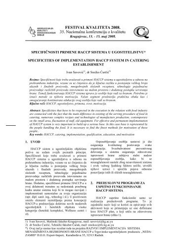 specifičnosti primene haccp sistema u ugostiteljstvu* specificities of ...