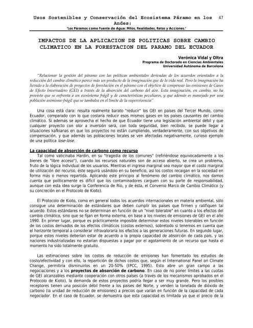 Los Páramos como fuente de Agua, Mitos, Realidades - Condesan