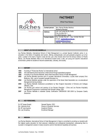 FACTSHEET - Les Roches International School of Hotel Management