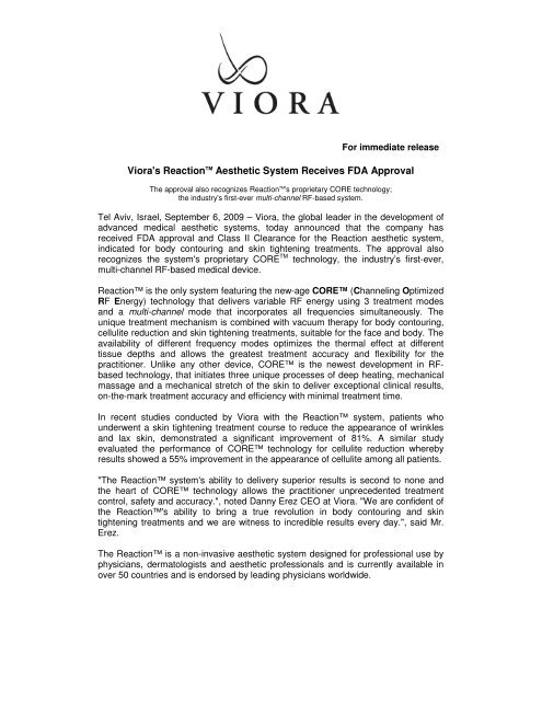 Viora's ReactionTM Aesthetic System Receives FDA Approval