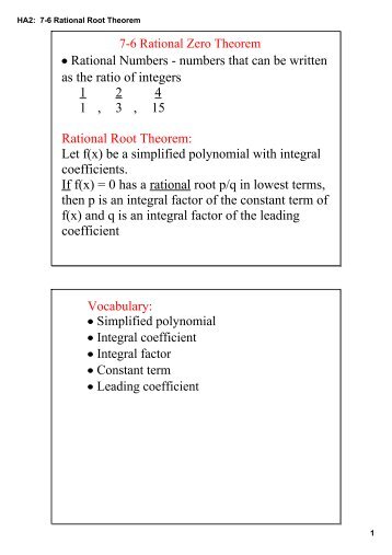 HA2: 7-6 Rational Root Theorem