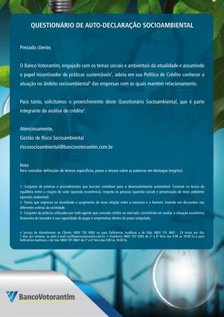 questionÃ¡rio de auto-declaraÃ§Ã£o socioambiental - Banco Votorantim