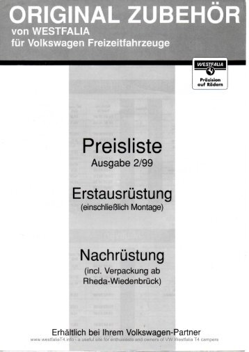 Preisliste - VW Westfalia T4 Transporter Info Site
