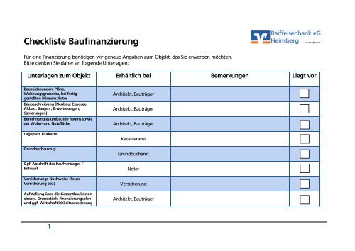Checkliste Baufinanzierung (PDF)