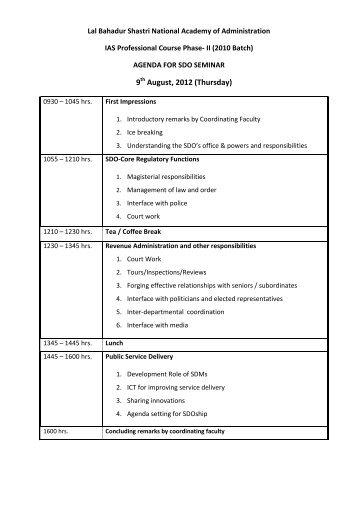 SDO Seminar Schedule on 9th August, 2012 - lbsnaa