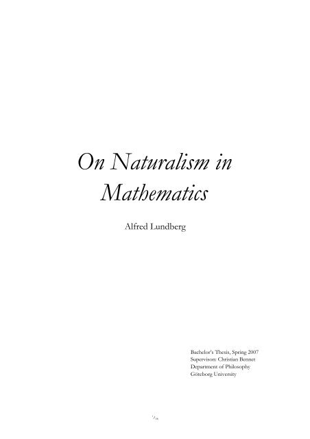 On Naturalism in Mathematics