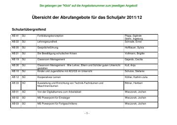 Übersicht der Abrufangebote für das Schuljahr 2011/12