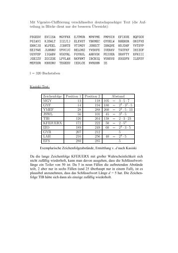 Exemplarische ZeichenfolgeabstÃ¤nde, Ermittlung v. d nach Kasiski ...