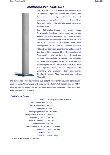 Standlautsprecher - TALIS TLS 1 - T+A Elektroakustik