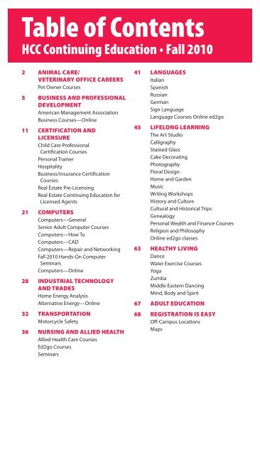 Table Of Contents Hagerstown Community College