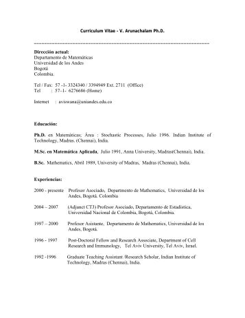 DirecciÃ³n actual: Departamento de MatemÃ¡ticas Universidad de los ...