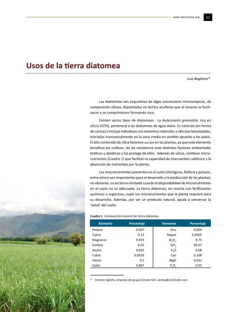 Usos de la tierra diatomea - Tecnicaña