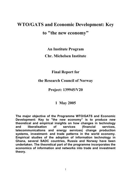WTO/GATS and Economic Development: Key to "the new ... - CMI