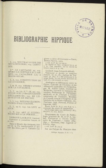 BIBLIOGRAPHIE HIPPIQUE - Centre de documentation Ã©questre