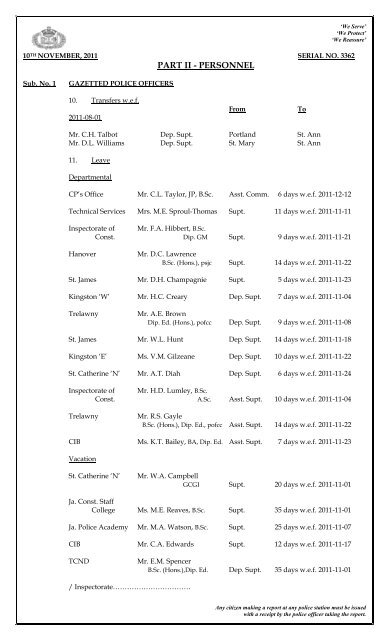 Force Orders 3362B dated 2011-11-10.pdf - Jamaica Constabulary ...