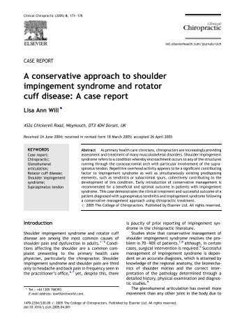 A conservative approach to shoulder impingement syndrome and ...