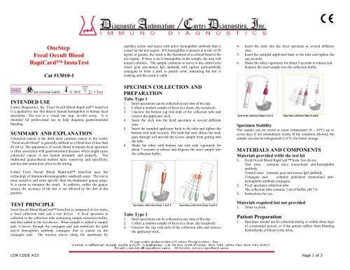 OneStep Fecal Occult Blood RapiCardÃ¢Â„Â¢ InstaTest - ELISA kits