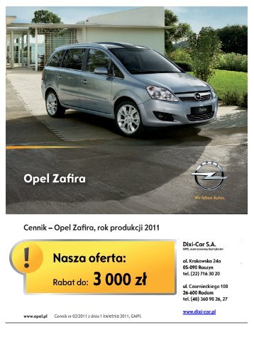 Cennik â Opel Zafira, rok modelowy 2011 - Rokicki