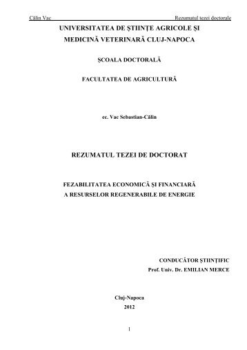Rezumat tezÄ doctorat - USAMV Cluj-Napoca