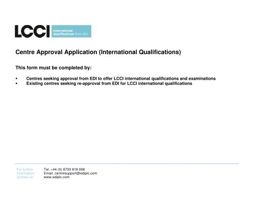 Centre Approval Application - Home - LCCI International Qualifications