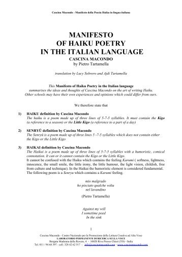 manifesto of haiku poetry in the italian language - Cascina Macondo