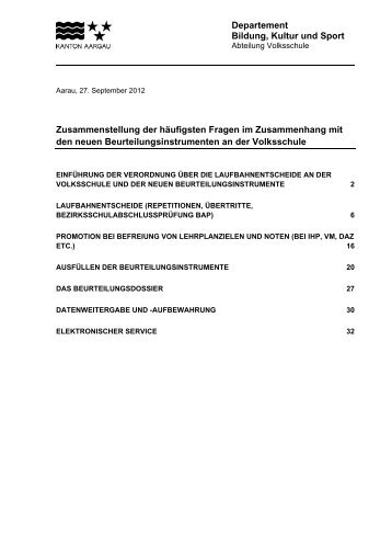 Zusammenstellung der häufigsten Fragen - Schulen Aargau