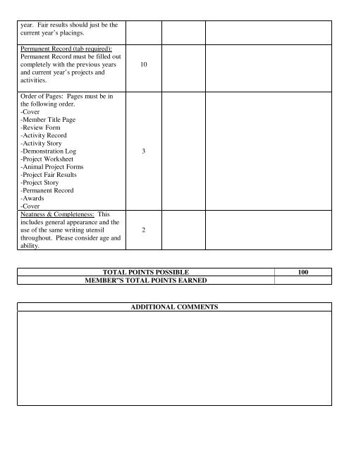 4-H OVERALL RECORD BOOK SCORE SHEET